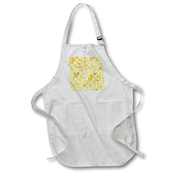 Apron - Pretty Yellow and White Folk Art Ornamental Hearts Pattern Patterns