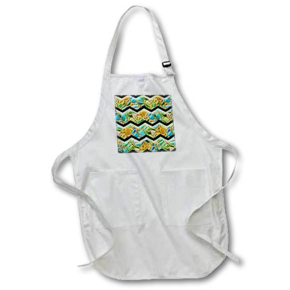 Apron - Green Yellow Aqua Image Of Gold Mosaic Chevron Stripes Pattern Geometric Patterns
