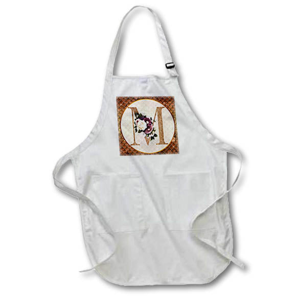 Apron - Pretty Image Of Copper Gold Pink Floral Monogram Initial M Monograms