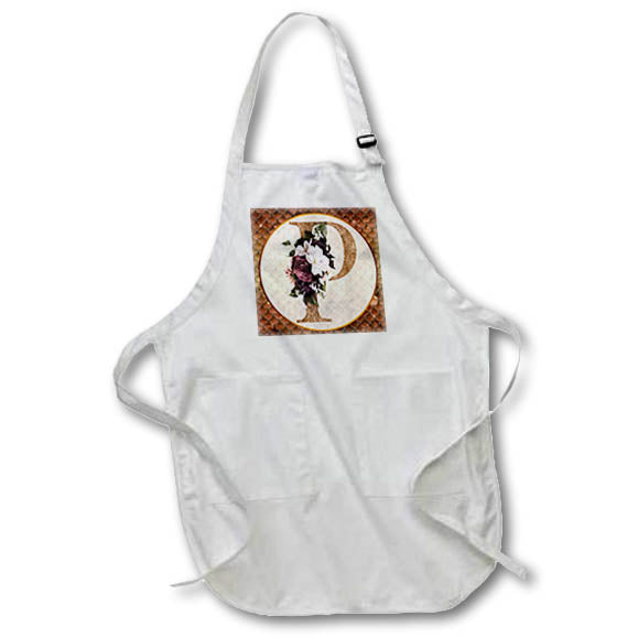 Apron - Pretty Image Of Copper Gold Pink Floral Monogram Initial P Monograms