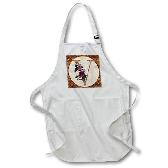 Apron - Pretty Image Of Copper Gold Pink Floral Monogram Initial V Monograms