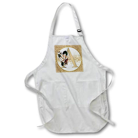 Apron - Glam Image Of Gold Image Of Glitter Floral Monogram Initial A Monograms