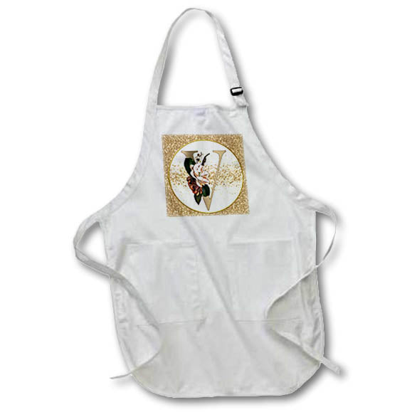 Apron - Glam Image Of Gold Image Of Glitter Floral Monogram Initial V Monograms