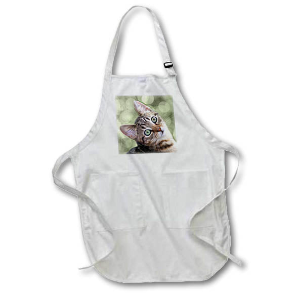 Apron - Adorable Tabby Kitten with Head Tilted and Green Bokeh Look Cats
