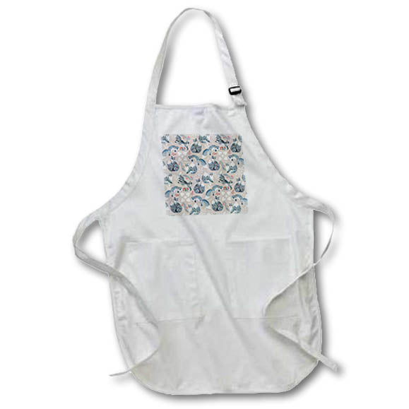Apron - Elegant pattern of silver foxes, white and gray plants, red berries Alexis Design - Pattern Animals