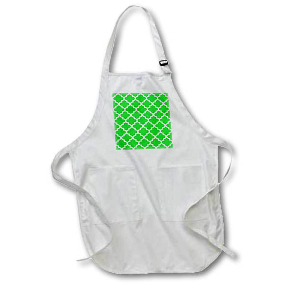 Apron - Quatrefoil Pattern In White Outline On Summer Green Pattern - Ornamental Quatrefoil
