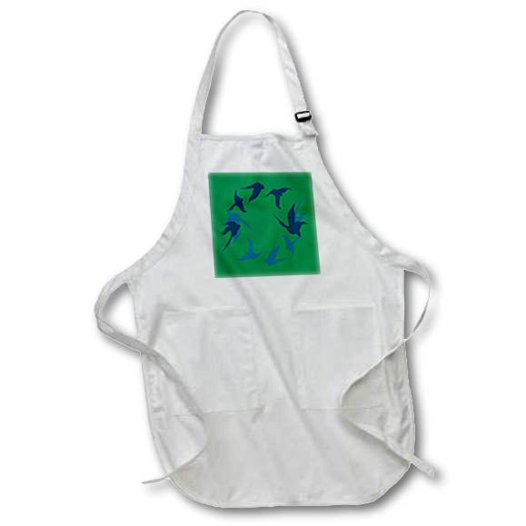 Apron - Swallows In Flight Stylized Silhouette Art Pattern Aqua Blue Vector Art - Swallows and Swifts