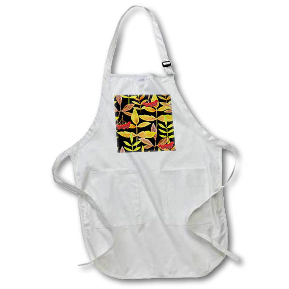 Apron - Large Autum Flowers and Red Berries Pattern Fall Autumn Patterns