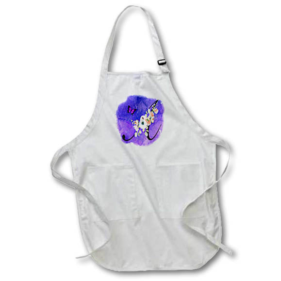 Apron - Monogram Letter A Watercolor Flowers Butterfly Blue Background Monograms