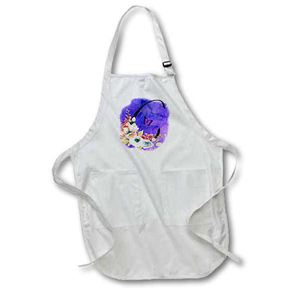 Apron - Monogram Letter C Watercolor Flowers Butterfly Blue Background Monograms