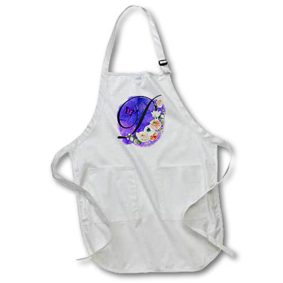 Apron - Monogram Letter D Watercolor Flowers Butterfly Blue Background Monograms