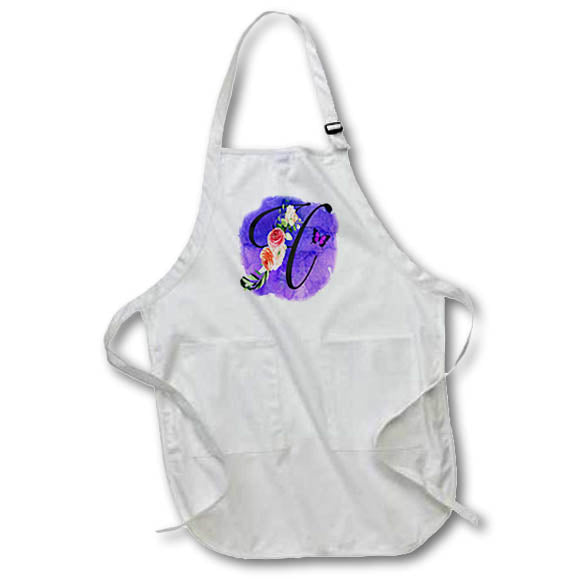 Apron - Monogram Letter H Watercolor Flowers Butterfly Blue Background Monograms