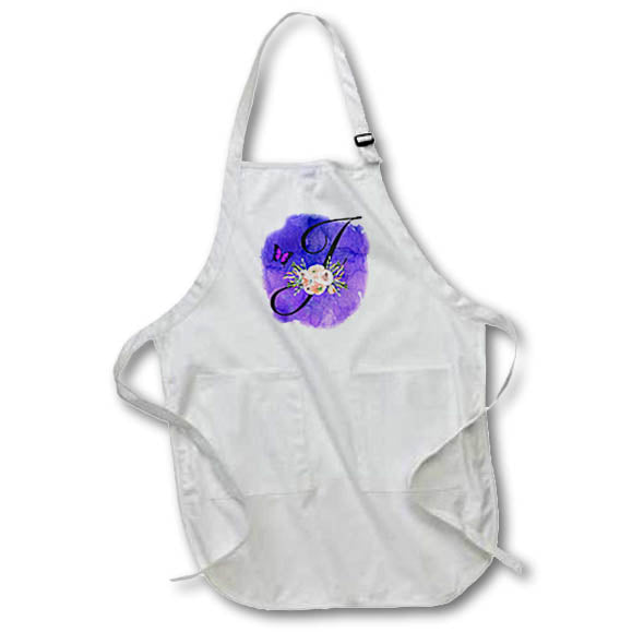 Apron - Monogram Letter J Watercolor Flowers Butterfly Blue Background Monograms