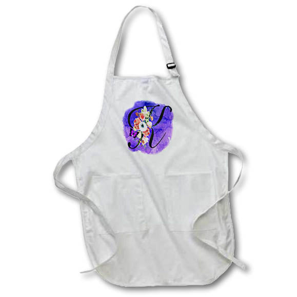 Apron - Monogram Letter K Watercolor Flowers Butterfly Blue Background Monograms