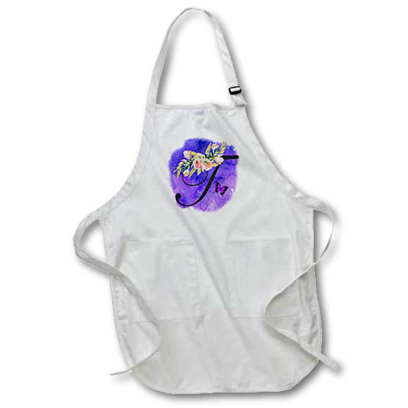 Apron - Monogram Letter T Watercolor Flowers Butterfly Blue Background Monograms