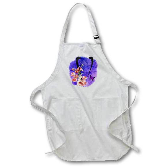 Apron - Monogram Letter V Watercolor Flowers Butterfly Blue Background Monograms