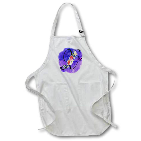 Apron - Monogram Letter X Watercolor Flowers Butterfly Blue Background Monograms