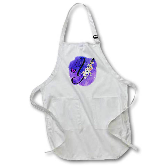 Apron - Monogram Letter Y Watercolor Flowers Butterfly Blue Background Monograms