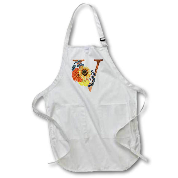Apron - Pretty Fall Flowers Image Of Copper Monogram Initial V Fall Autumn Monograms