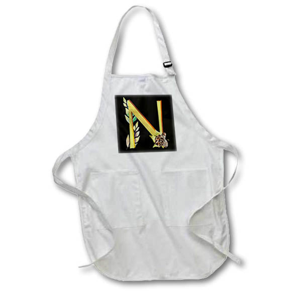 Apron - Monogram Initial N In An Image Of Gold With Fall Leaves Fall Autumn Monograms