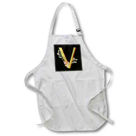 Apron - Monogram Initial V In An Image Of Gold With Fall Leaves Fall Autumn Monograms