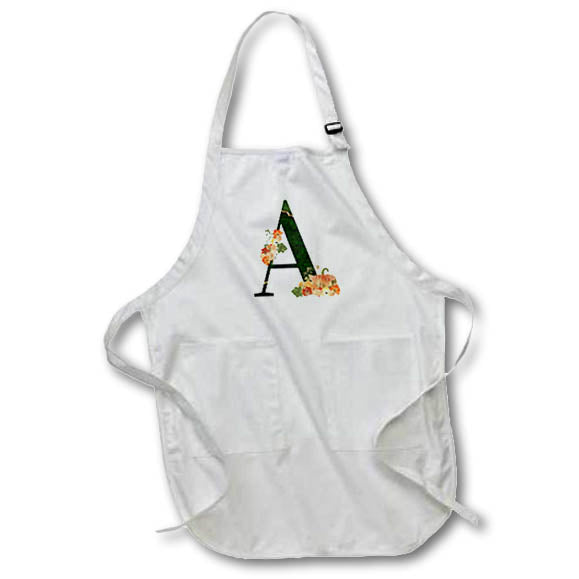 Apron - Pretty Fall Flowers and Pumpkins Monogram Initial A Fall Autumn Monograms