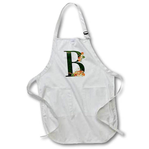 Apron - Pretty Fall Flowers and Pumpkins Monogram Initial B Fall Autumn Monograms