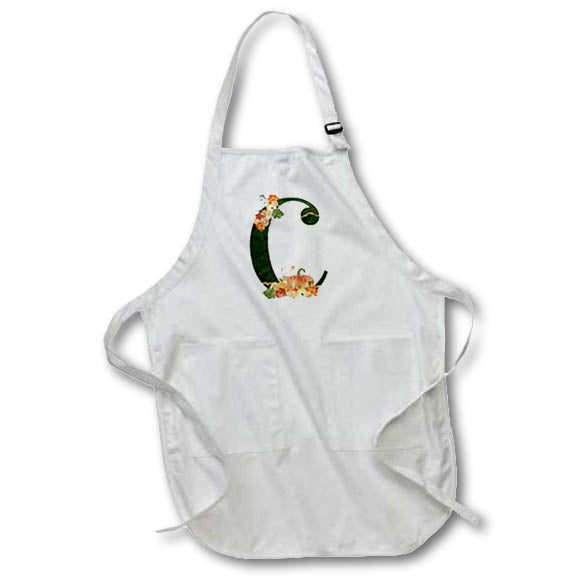 Apron - Pretty Fall Flowers and Pumpkins Monogram Initial C Fall Autumn Monograms