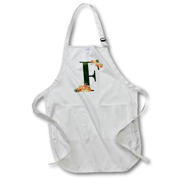 Apron - Pretty Fall Flowers and Pumpkins Monogram Initial F Fall Autumn Monograms