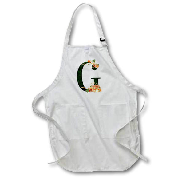 Apron - Pretty Fall Flowers and Pumpkins Monogram Initial G Fall Autumn Monograms
