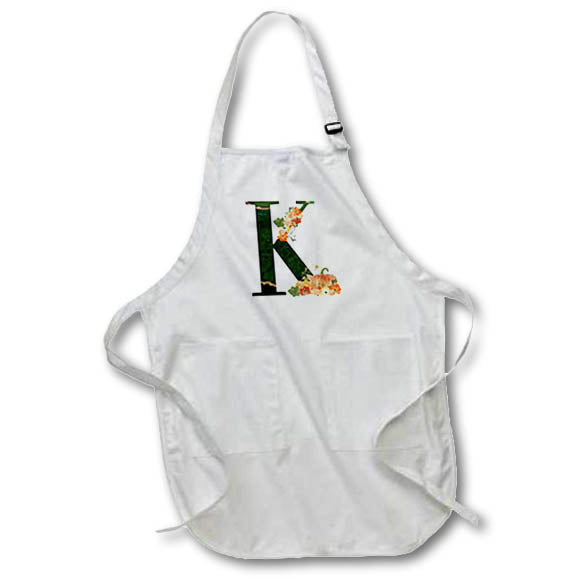 Apron - Pretty Fall Flowers and Pumpkins Monogram Initial K Fall Autumn Monograms