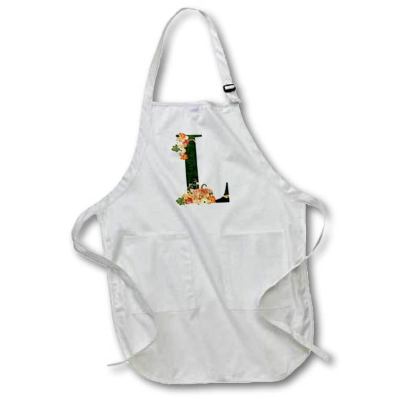 Apron - Pretty Fall Flowers and Pumpkins Monogram Initial L Fall Autumn Monograms