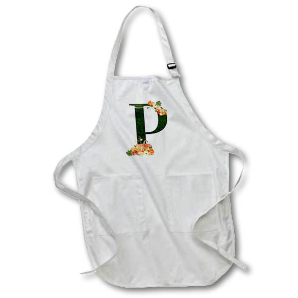 Apron - Pretty Fall Flowers and Pumpkins Monogram Initial P Fall Autumn Monograms