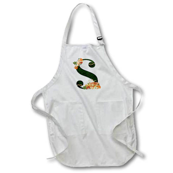 Apron - Pretty Fall Flowers and Pumpkins Monogram Initial S Fall Autumn Monograms
