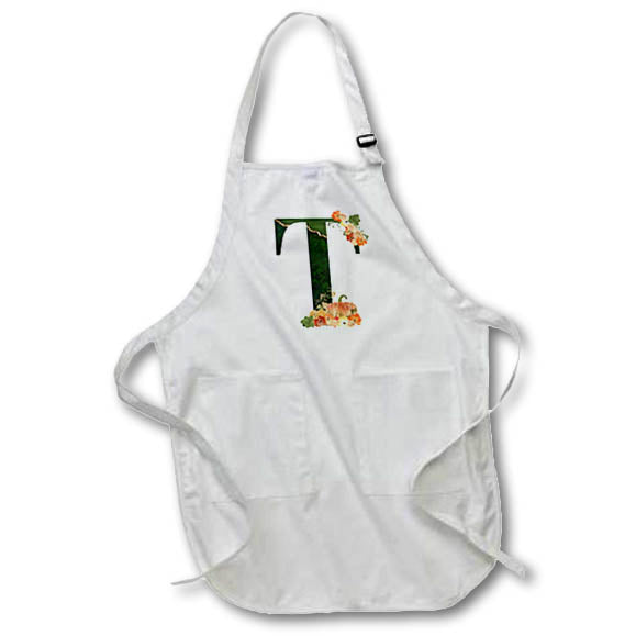 Apron - Pretty Fall Flowers and Pumpkins Monogram Initial T Fall Autumn Monograms