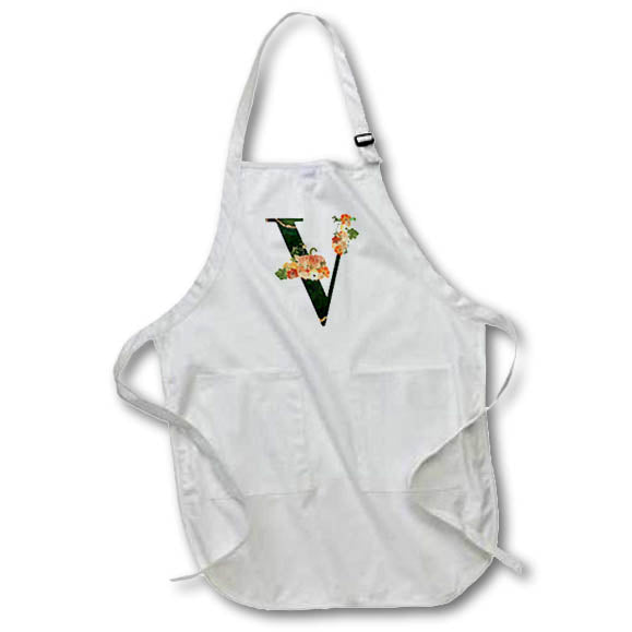 Apron - Pretty Fall Flowers and Pumpkins Monogram Initial V Fall Autumn Monograms
