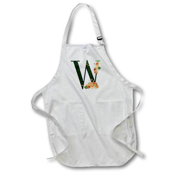 Apron - Pretty Fall Flowers and Pumpkins Monogram Initial W Fall Autumn Monograms