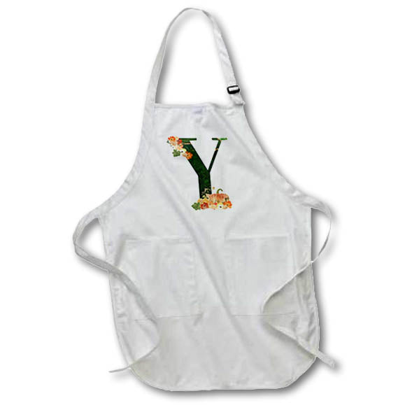 Apron - Pretty Fall Flowers and Pumpkins Monogram Initial Y Fall Autumn Monograms