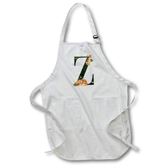 Apron - Pretty Fall Flowers and Pumpkins Monogram Initial Z Fall Autumn Monograms