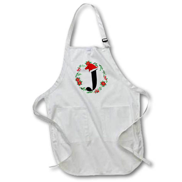 Apron - J Christmas Monogram Initial With Santa Hat And Wreathe 3dRose - Rosette - Monogram Initials