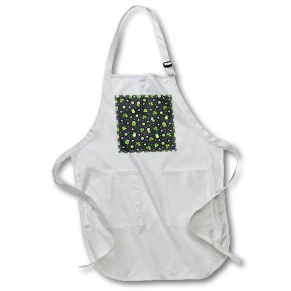 Apron - Cute Little Four Leaf Clovers, Green Beer, Leprechaun Faces Pattern St. Patricks Day
