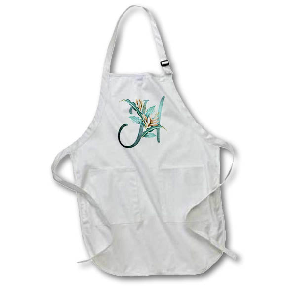 Apron - Green Boho Lily Monogram Initial H Floral Monograms