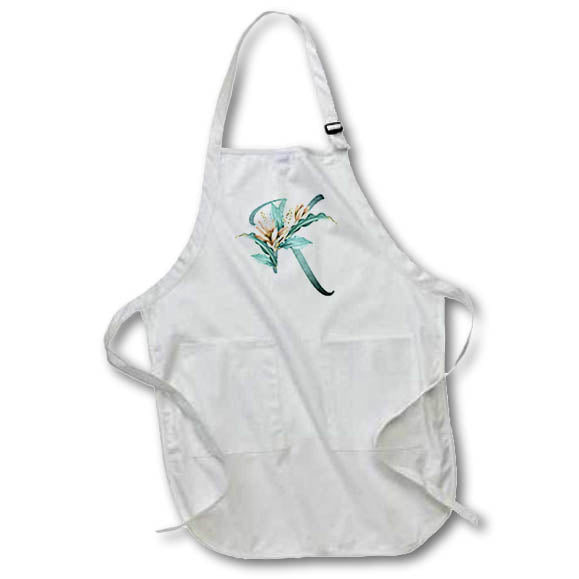 Apron - Green Boho Lily Monogram Initial K Floral Monograms