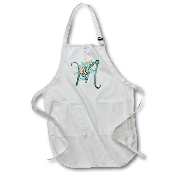 Apron - Green Boho Lily Monogram Initial M Floral Monograms