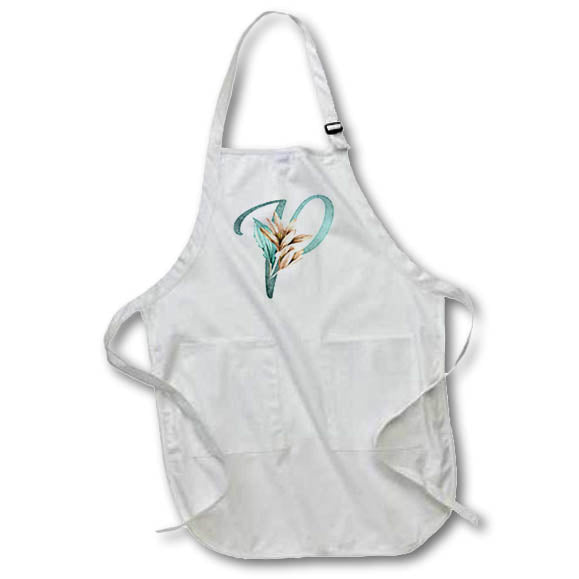 Apron - Green Boho Lily Monogram Initial P Floral Monograms