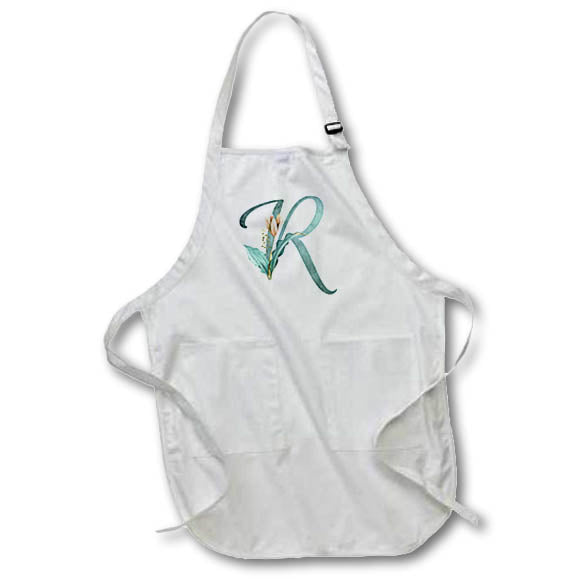 Apron - Green Boho Lily Monogram Initial R Floral Monograms