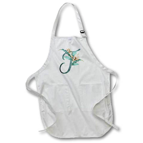 Apron - Green Boho Lily Monogram Initial T Floral Monograms