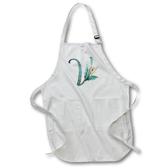 Apron - Green Boho Lily Monogram Initial V Floral Monograms