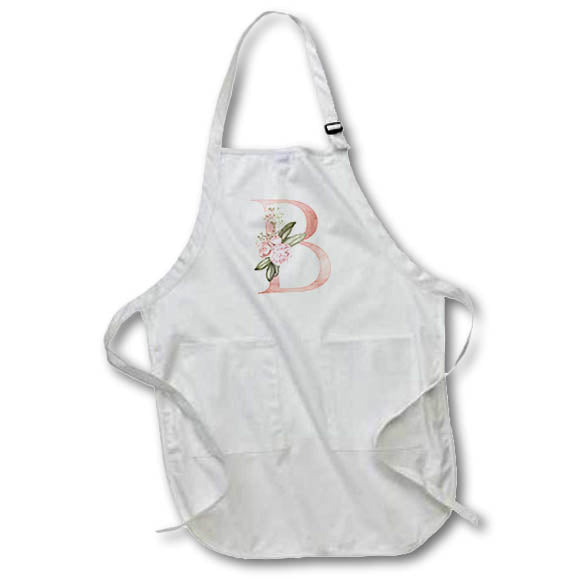 Apron - Pretty Pink Floral and Babies Breath Monogram Initial B Floral Monograms