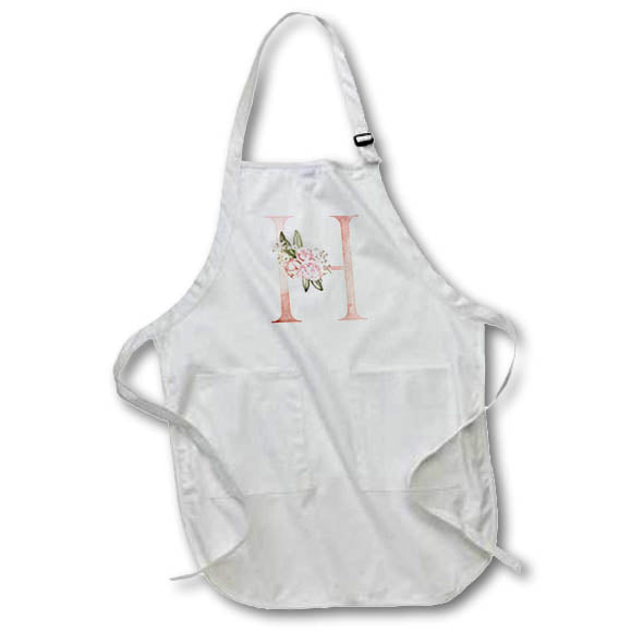 Apron - Pretty Pink Floral and Babies Breath Monogram Initial H Floral Monograms